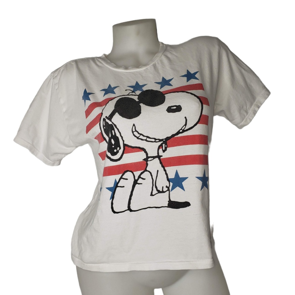 PEANUTS SNOOPY Joe Cool White Cropped T Shirt Size Small
